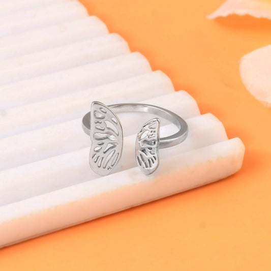 925 Silver Butterfly Wing Ring | Adjustable Sterling Silver Nature - Inspired Open Ring for Women - Zirak Silver