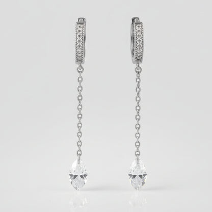 925 Silver Chain Drop Hoop Earrings – CZ Dangle Hoops with Teardrop Crystals | Elegant Statement Earrings - Zirak Silver