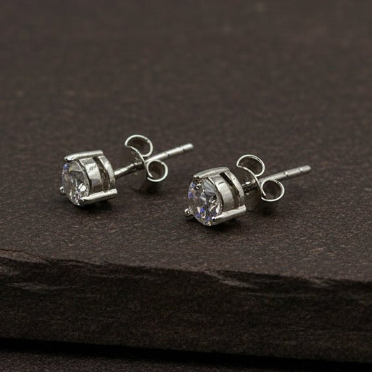 925 Silver Classic Solitaire CZ Stud Earrings - Zirak Silver