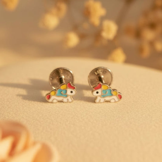 925 Silver Colorful Caterpillar Kids Stud Earrings - Zirak Silver