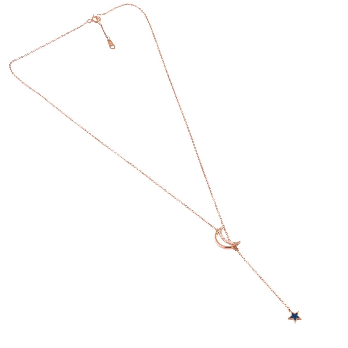 925 Silver Crescent Moon & Star Drop Necklace - Zirak Silver