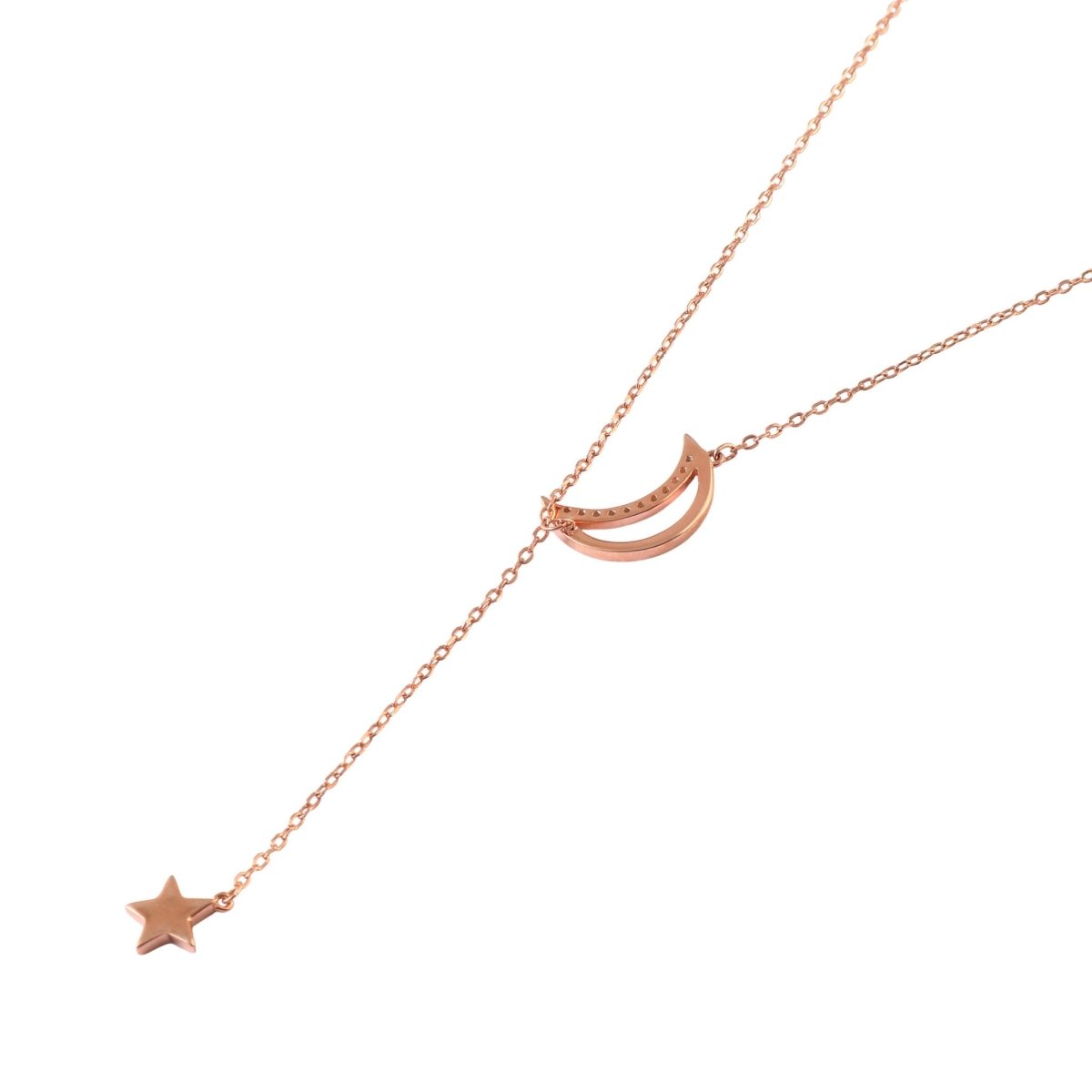 925 Silver Crescent Moon & Star Drop Necklace - Zirak Silver