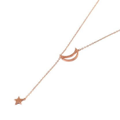 925 Silver Crescent Moon & Star Drop Necklace - Zirak Silver