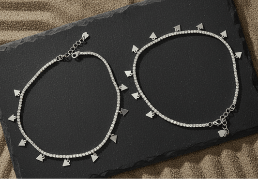 925 Silver CZ Tennis Anklet with Triangle Charms - Zirak Silver