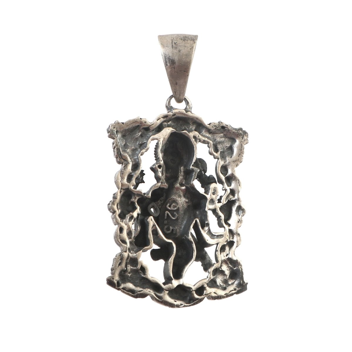925 Silver Dancing Ganesha Pendant with Ornate Floral Frame - Zirak Silver