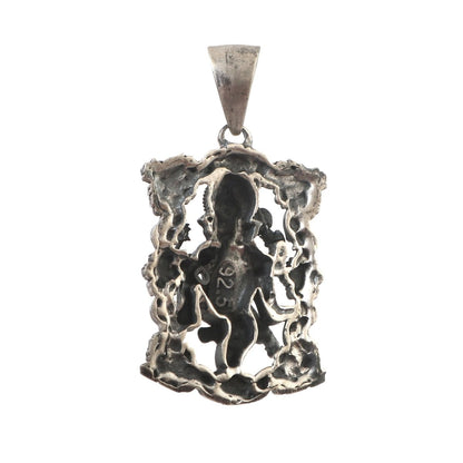 925 Silver Dancing Ganesha Pendant with Ornate Floral Frame - Zirak Silver