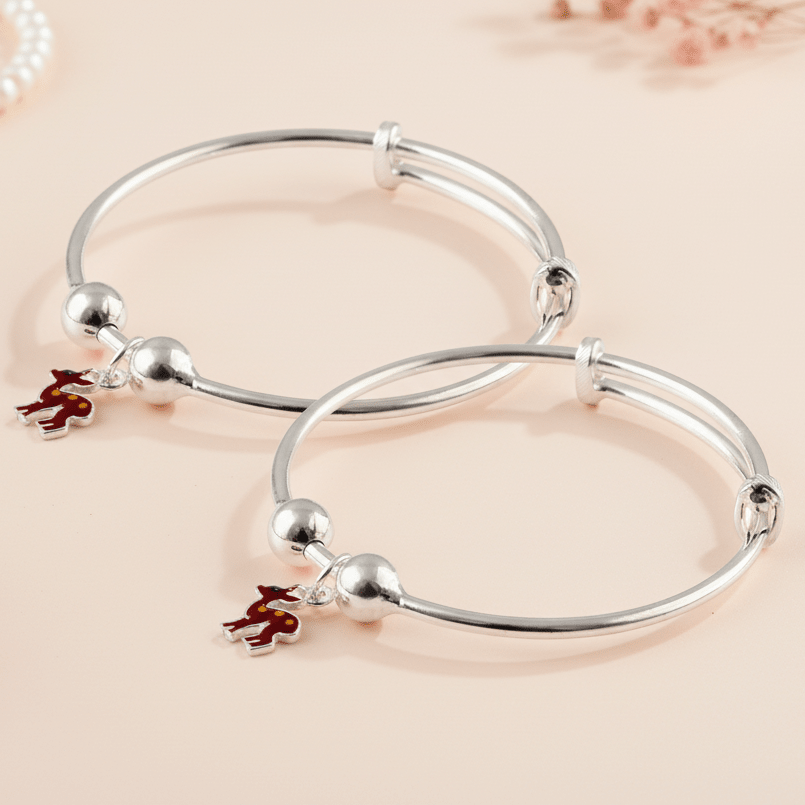 925 Silver Deer Charm Adjustable Bangles – Pair Bracelet Set - Zirak Silver