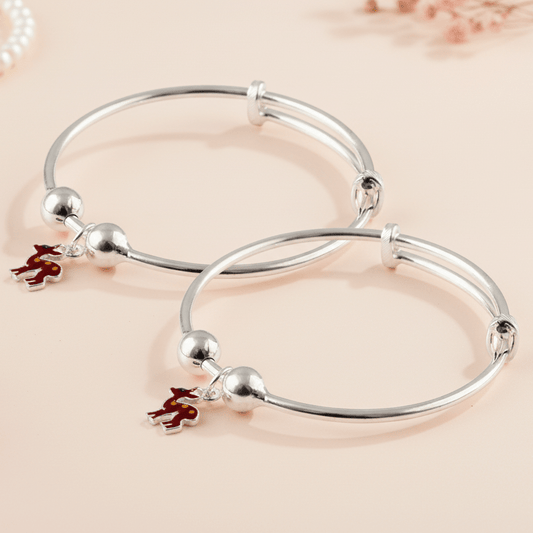 925 Silver Deer Charm Adjustable Bangles – Pair Bracelet Set - Zirak Silver