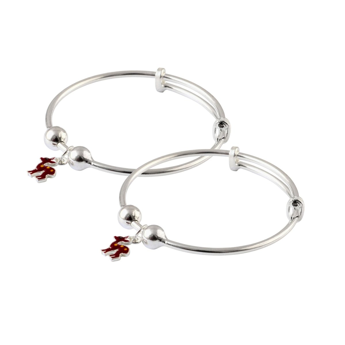 925 Silver Deer Charm Adjustable Bangles – Pair Bracelet Set - Zirak Silver