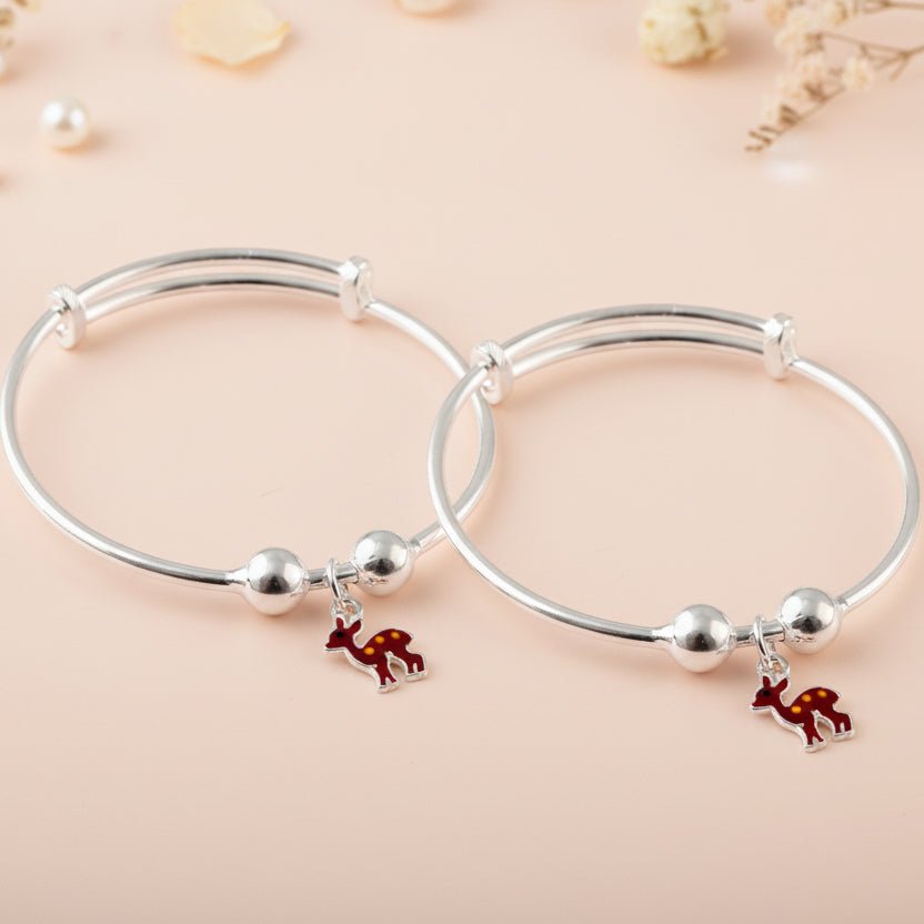 925 Silver Deer Charm Adjustable Bangles – Pair Bracelet Set - Zirak Silver