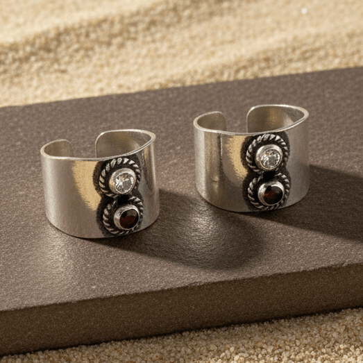 925 Silver Dual CZ Adjustable Toe Ring – Pink & White Stone Band - Zirak Silver