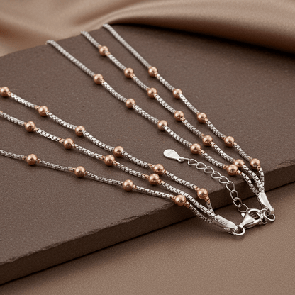 925 Silver Dual - Tone Beaded Layered Necklace with Rose Gold Accents - Zirak Silver