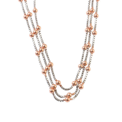 925 Silver Dual - Tone Beaded Layered Necklace with Rose Gold Accents - Zirak Silver