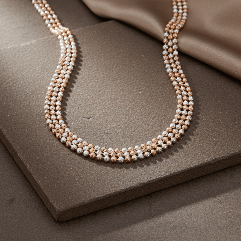 925 Silver Dual - Tone Beaded Necklace with Rose Gold Accents - Zirak Silver