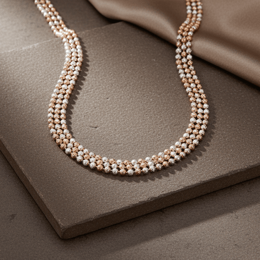 925 Silver Dual - Tone Beaded Necklace with Rose Gold Accents - Zirak Silver