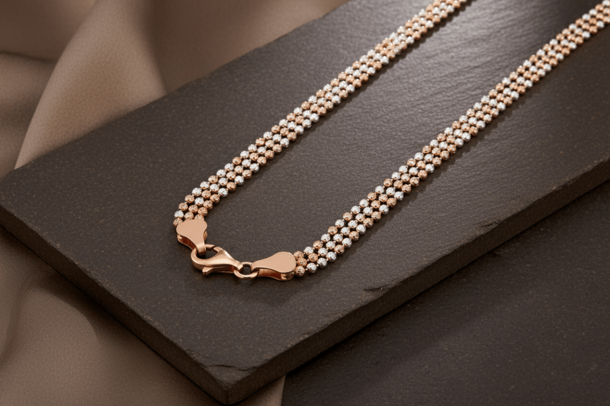 925 Silver Dual - Tone Beaded Necklace with Rose Gold Accents - Zirak Silver