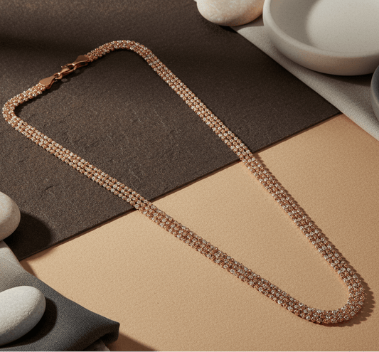 925 Silver Dual - Tone Beaded Necklace with Rose Gold Accents - Zirak Silver