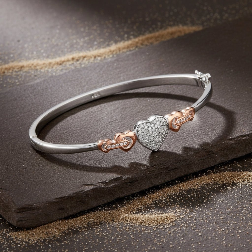 925 Silver Dual - Tone Heart Bracelet with CZ - Zirak Silver