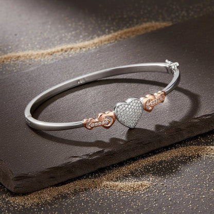 925 Silver Dual - Tone Heart Bracelet with CZ - Zirak Silver