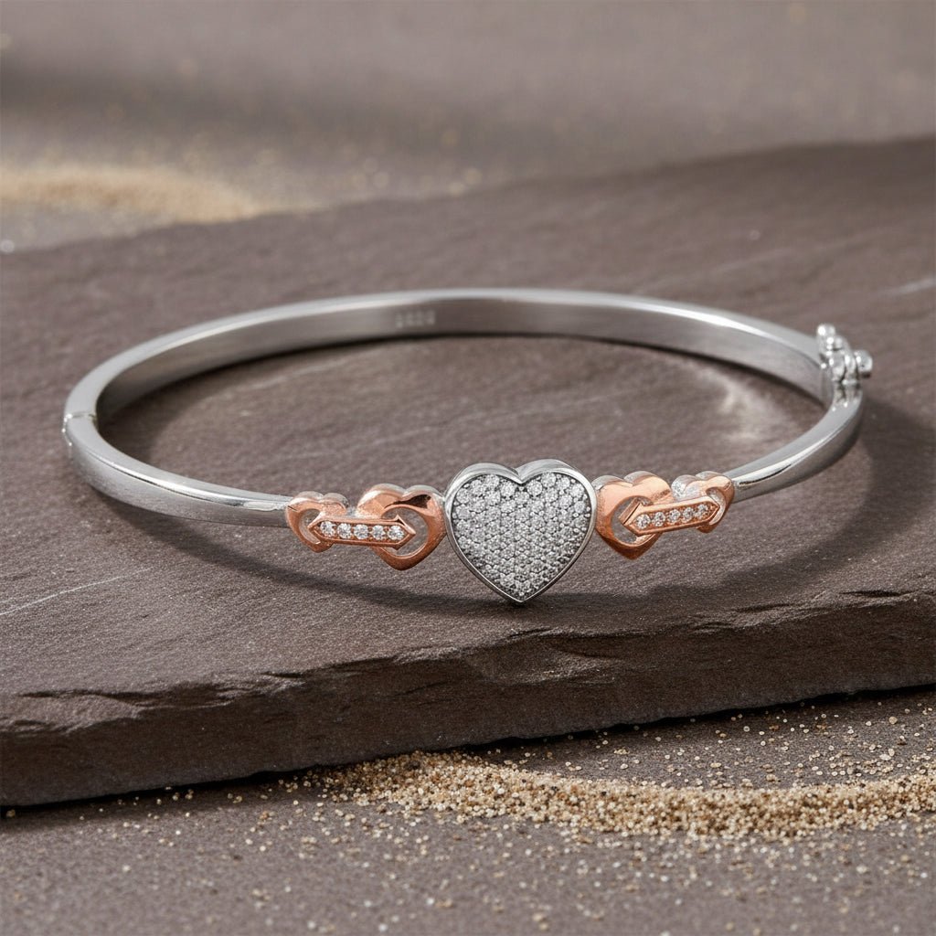 925 Silver Dual - Tone Heart Bracelet with CZ - Zirak Silver