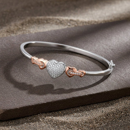 925 Silver Dual - Tone Heart Bracelet with CZ - Zirak Silver