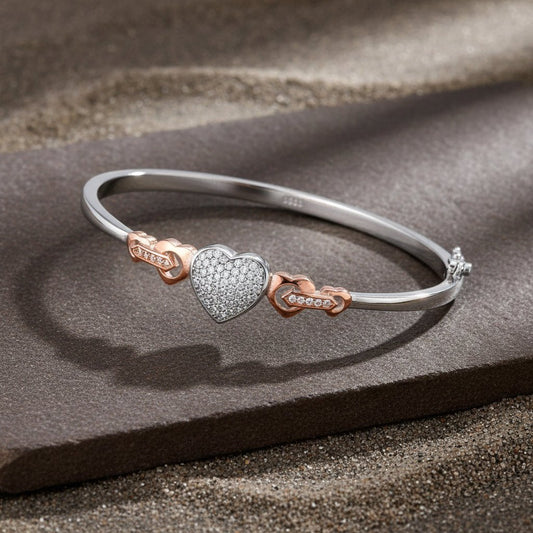 925 Silver Dual - Tone Heart Bracelet with CZ - Zirak Silver