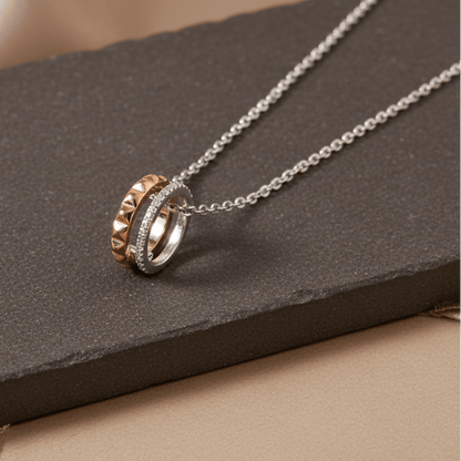 925 Silver Dual Tone Interlocking Ring Pendant Necklace - Zirak Silver