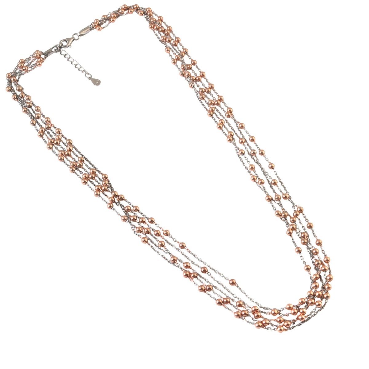 925 Silver Dual - Tone Multi - Strand Beaded Necklace with Rose Gold Beads - Zirak Silver