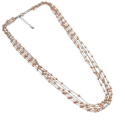 925 Silver Dual - Tone Multi - Strand Beaded Necklace with Rose Gold Beads - Zirak Silver