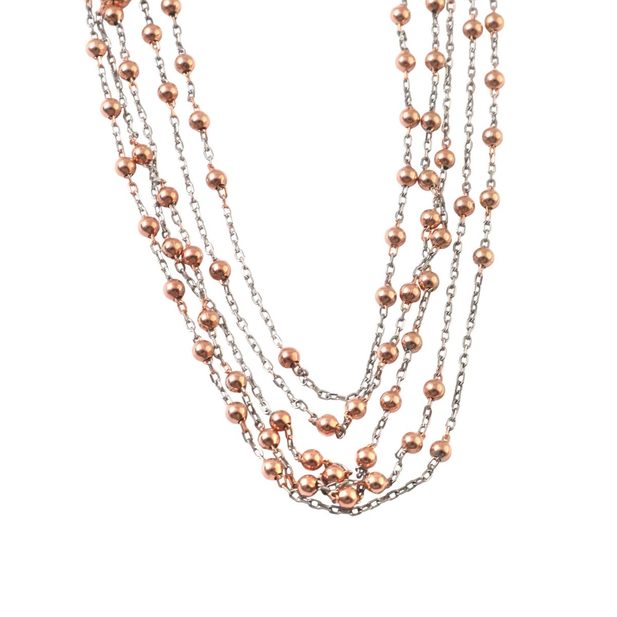 925 Silver Dual - Tone Multi - Strand Beaded Necklace with Rose Gold Beads - Zirak Silver