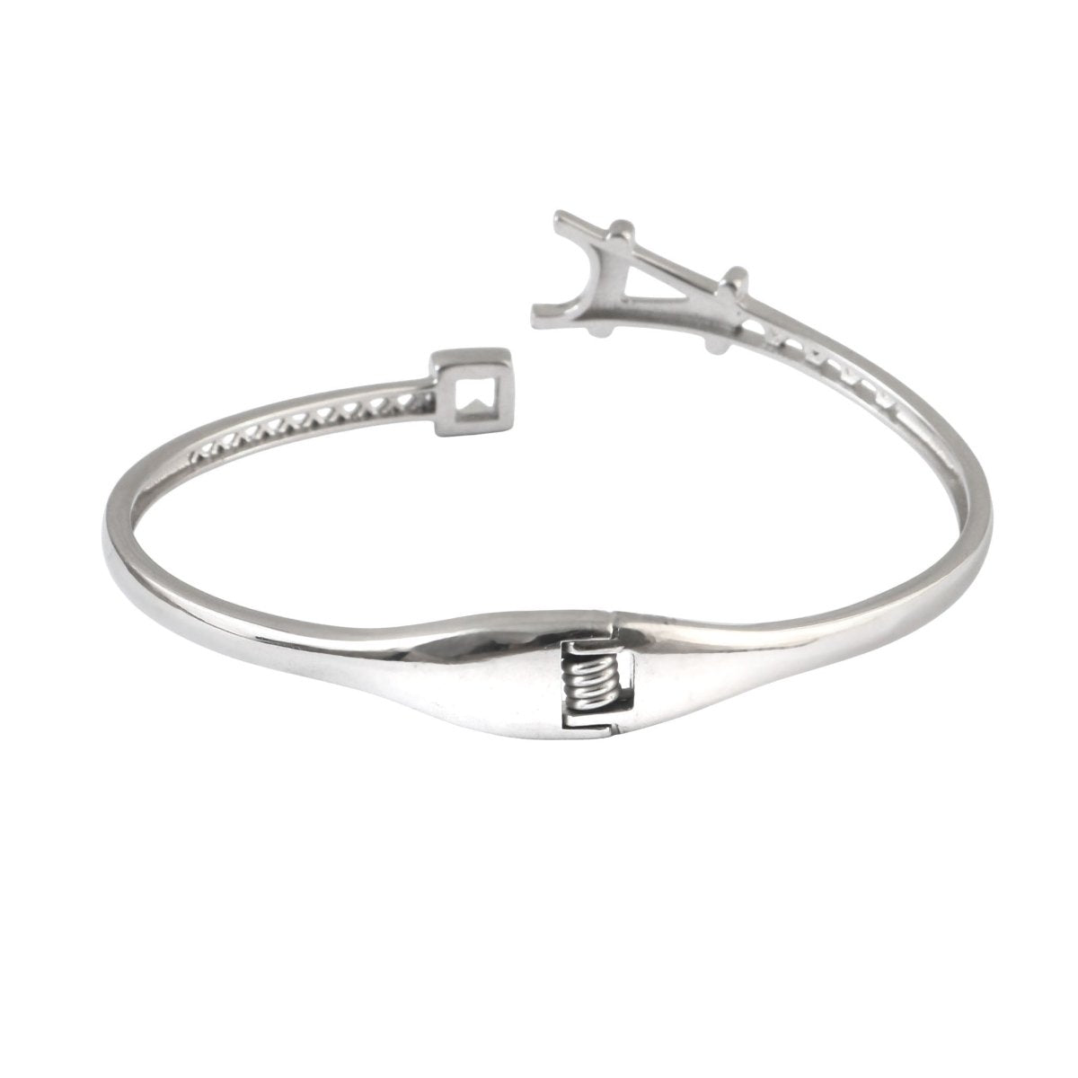 925 Silver Eiffel Tower Openable Bracelet with Square CZ Accent - Zirak Silver
