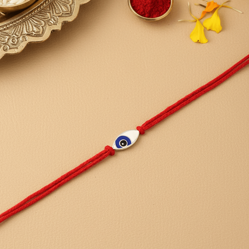 925 Silver Evil Eye Rakhi with Red Thread | Nazar Suraksha Rakhi - Zirak Silver