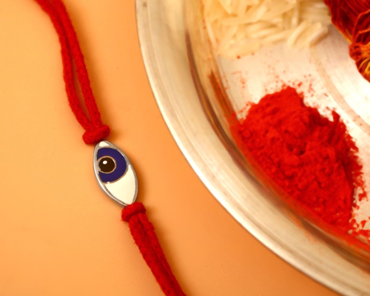 925 Silver Evil Eye Rakhi with Red Thread | Nazar Suraksha Rakhi - Zirak Silver