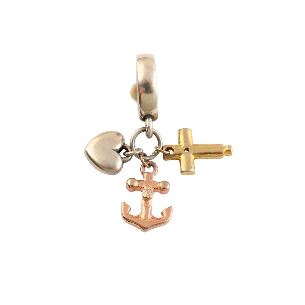 925 Silver Faith Hope Love Triple Dangle Charm with Cross Anchor Heart - Zirak Silver