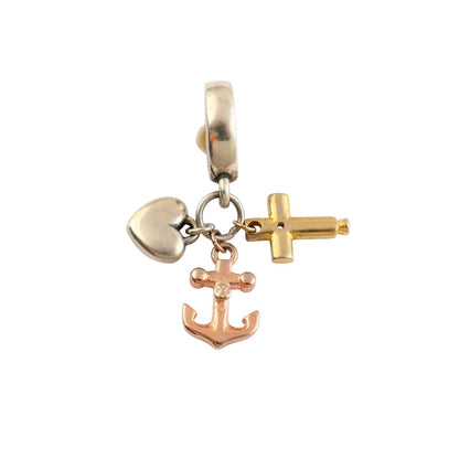 925 Silver Faith Hope Love Triple Dangle Charm with Cross Anchor Heart - Zirak Silver
