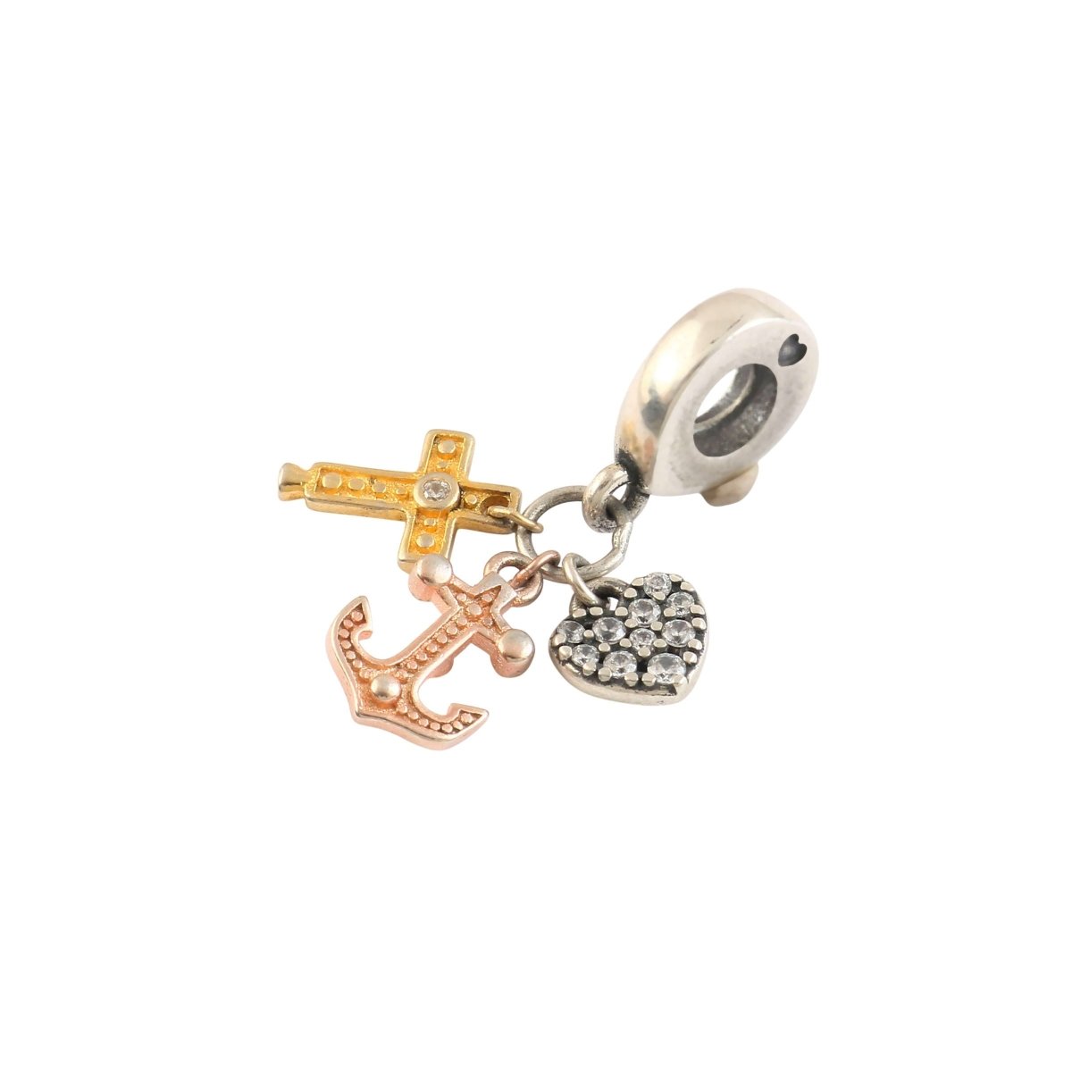 925 Silver Faith Hope Love Triple Dangle Charm with Cross Anchor Heart - Zirak Silver