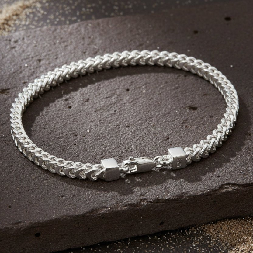 925 Silver Flat Cuban Chain Bracelet for Men & Women - Zirak Silver
