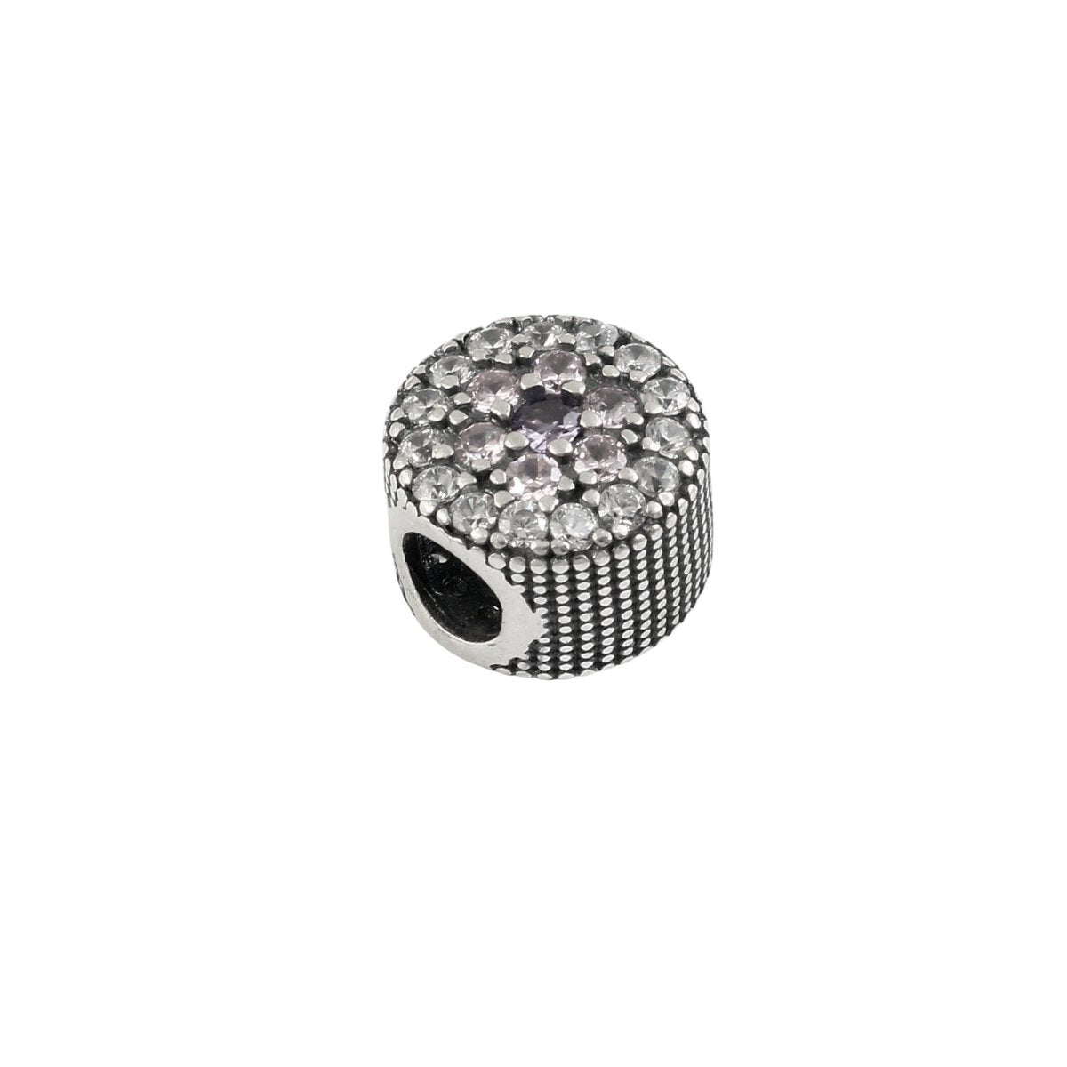 925 Silver Floral Pavé Charm Bead with Multicolor Stones - Zirak Silver