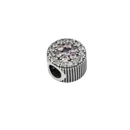 925 Silver Floral Pavé Charm Bead with Multicolor Stones - Zirak Silver