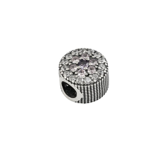 925 Silver Floral Pavé Charm Bead with Multicolor Stones - Zirak Silver