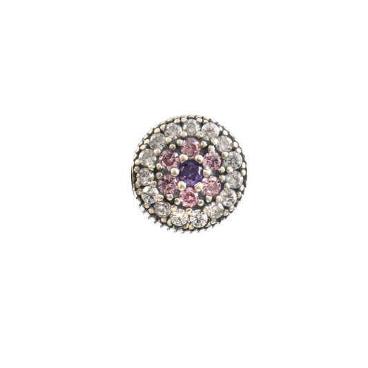 925 Silver Floral Pavé Charm Bead with Multicolor Stones - Zirak Silver
