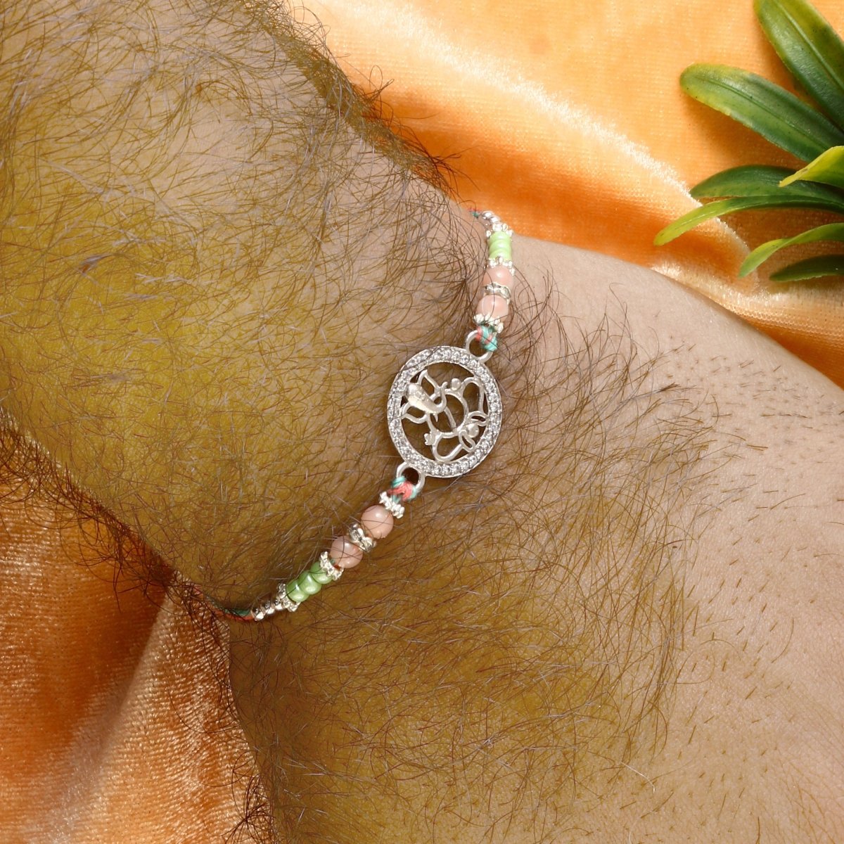 925 Silver Ganesha Rakhi | Ganpati Raksha Bandhan Thread with Beads | Sacred Rakhi for Brother - Zirak Silver