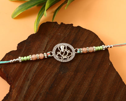 925 Silver Ganesha Rakhi | Ganpati Raksha Bandhan Thread with Beads | Sacred Rakhi for Brother - Zirak Silver