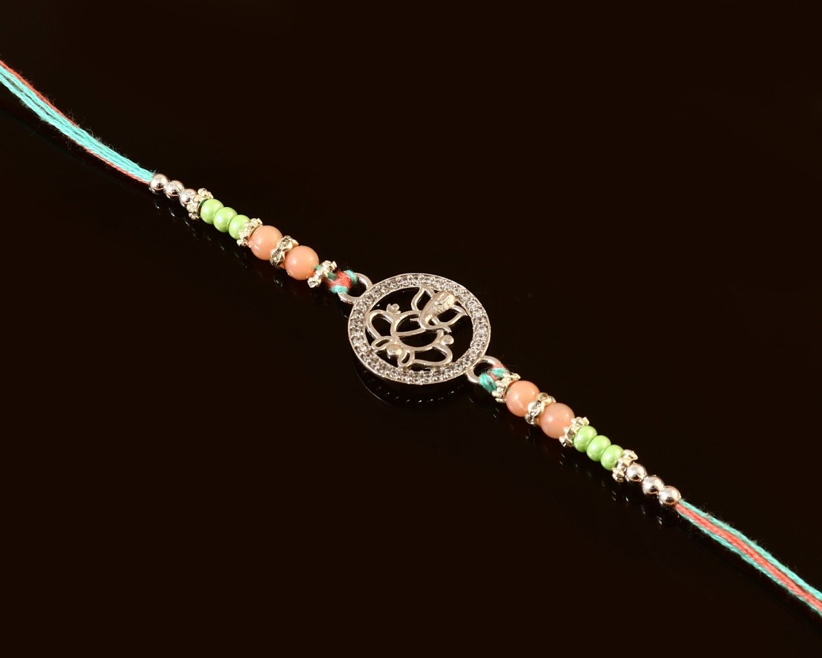 925 Silver Ganesha Rakhi | Ganpati Raksha Bandhan Thread with Beads | Sacred Rakhi for Brother - Zirak Silver