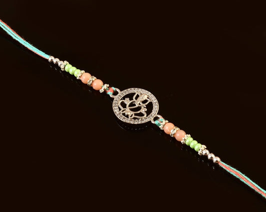 925 Silver Ganesha Rakhi | Ganpati Raksha Bandhan Thread with Beads | Sacred Rakhi for Brother - Zirak Silver