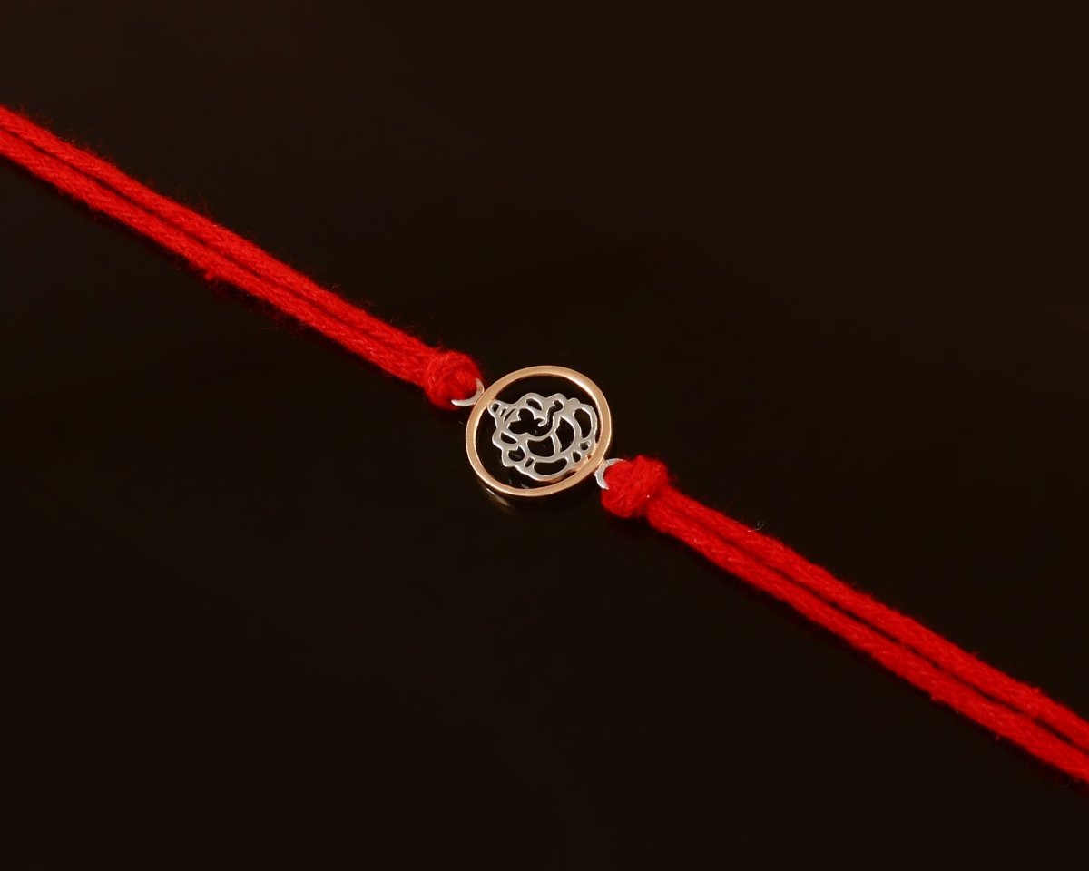 925 Silver Ganesha Rakhi on Red Mauli Thread | Handmade Raksha Bandhan Bracelet - Zirak Silver