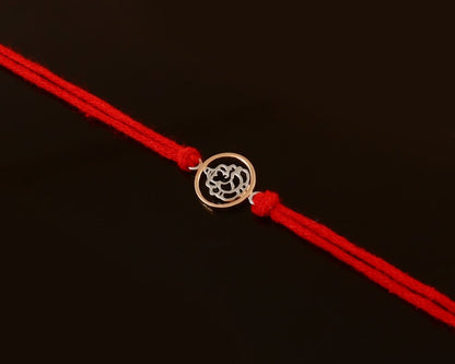 925 Silver Ganesha Rakhi on Red Mauli Thread | Handmade Raksha Bandhan Bracelet - Zirak Silver