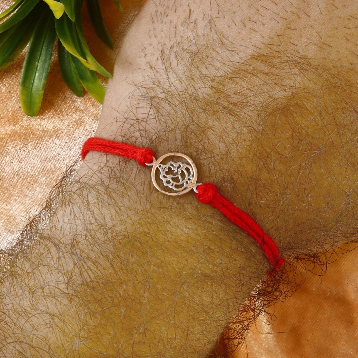 925 Silver Ganesha Rakhi on Red Mauli Thread | Handmade Raksha Bandhan Bracelet - Zirak Silver