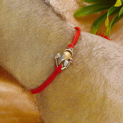925 Silver Ganesha Rakhi with Red Thread | Lord Ganpati Rakhi for Brother - Zirak Silver