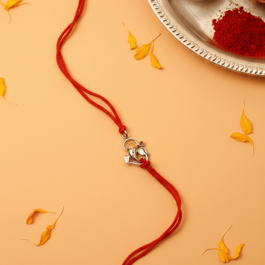 925 Silver Ganesha Rakhi with Red Thread | Lord Ganpati Rakhi for Brother - Zirak Silver